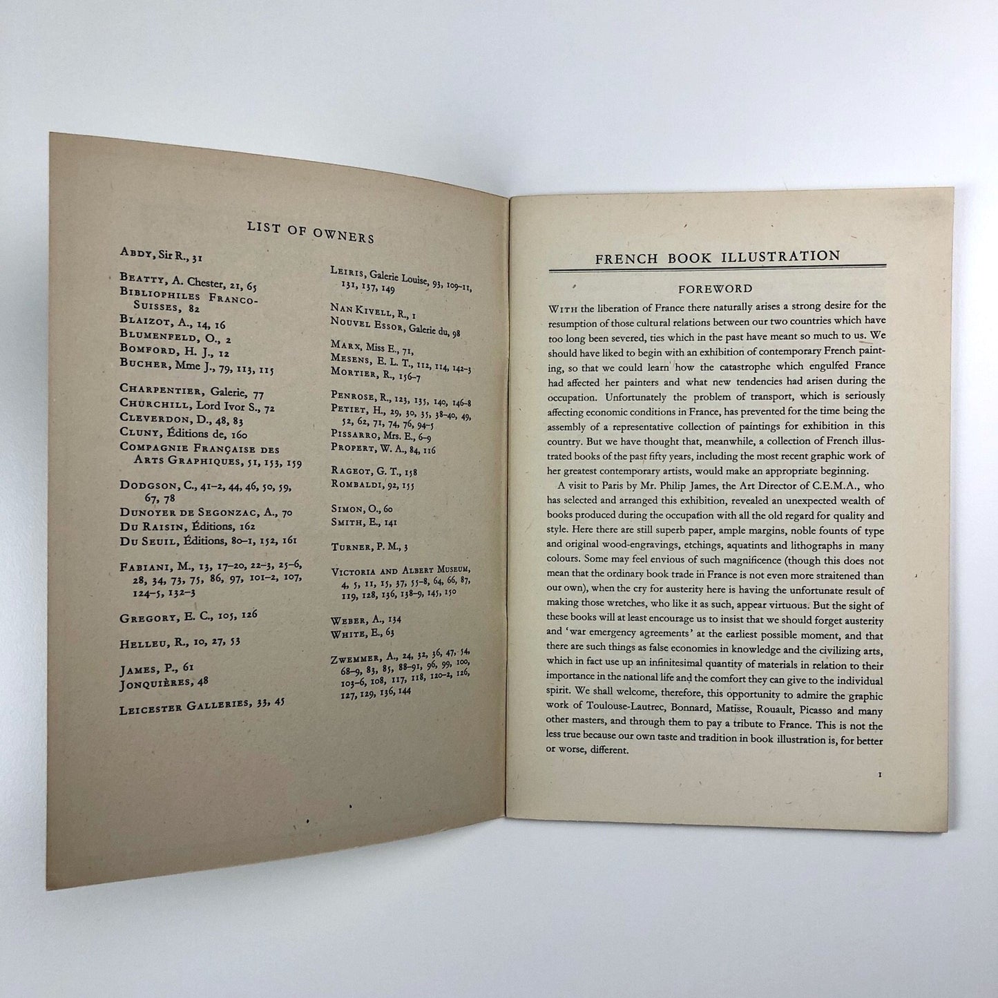 An exhibition of French Book Illustration 1985-1945 | Council for the Encouragement of Music and the Arts (CEMA), 1945