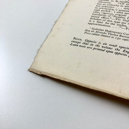 Prospectus for The Sonnets of William Shakespeare | John Harrower | Martin Hopkinson and Company, 1923