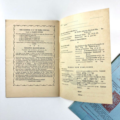 Two promotional leaflets relating to John Rodker Publisher, 1929