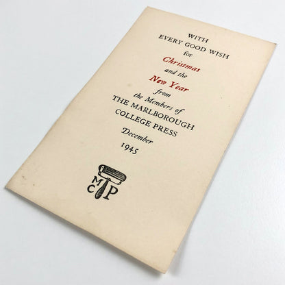 Small Christmas card – from the Members of The Marlborough College Press | December 1945