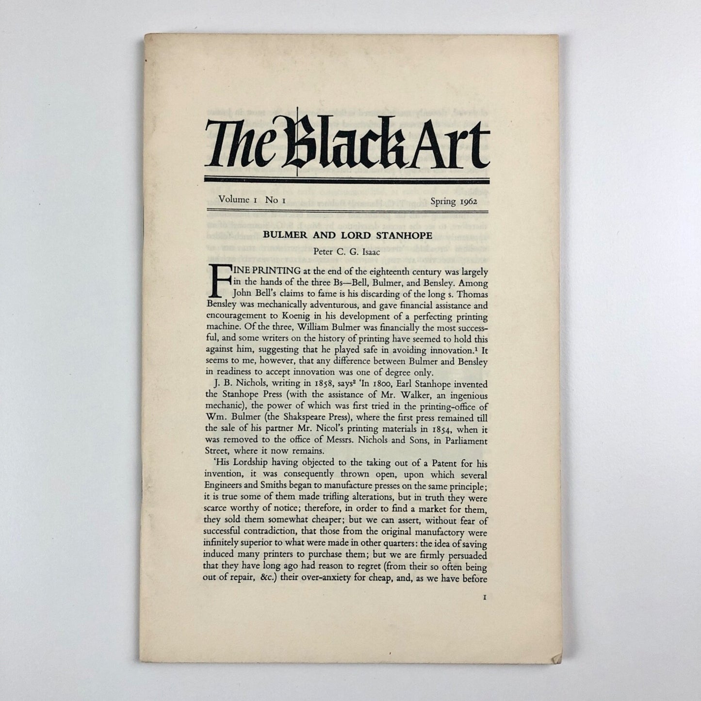 The Black Art vol 1 no 1 1962 | Bulmer and Lord Stanhope by Peter Isaac