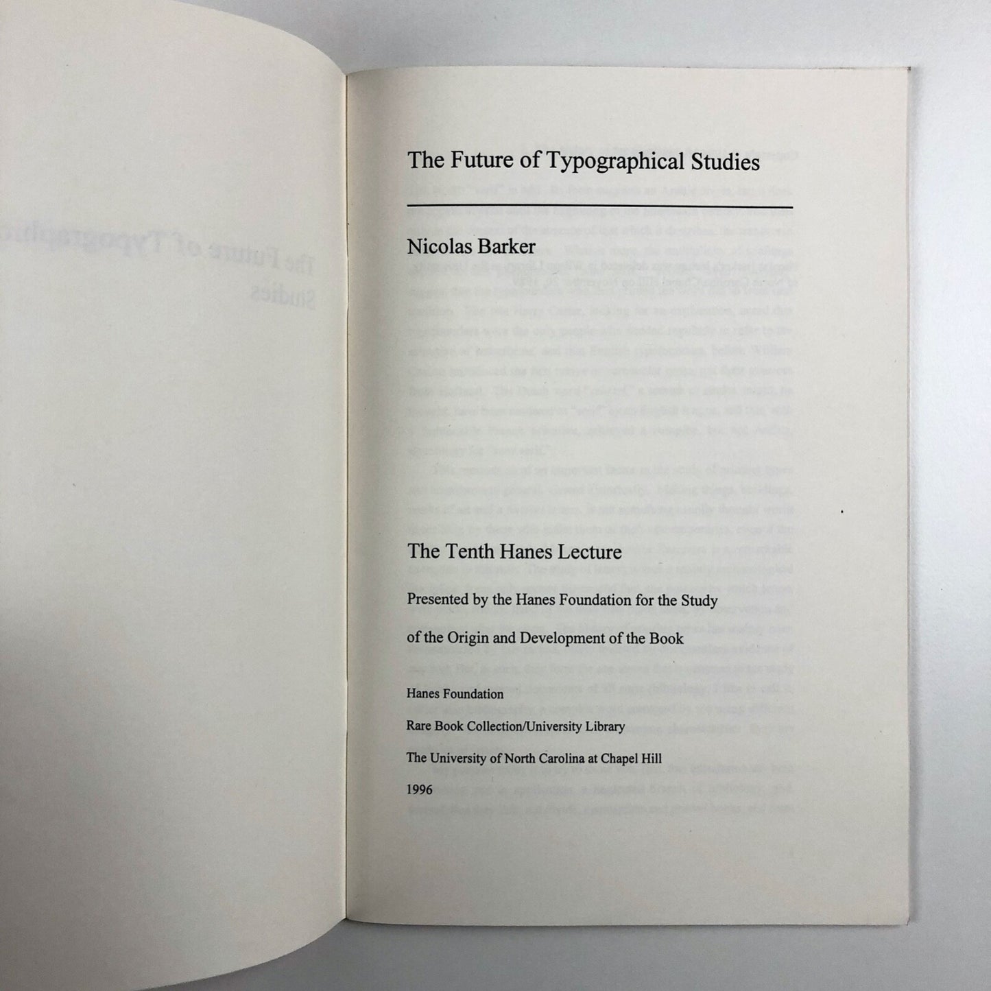 The Future of Typographical Studies by Nicholas Barker | 10th Hanes Lecture 1996
