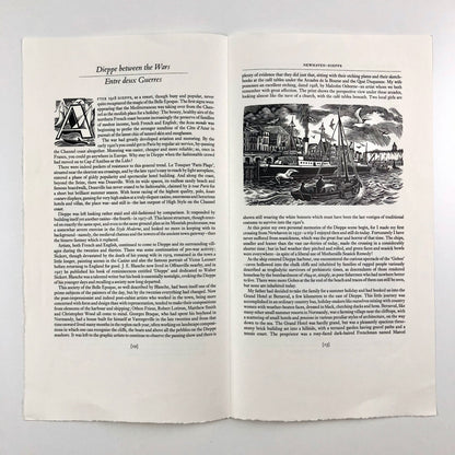 Prospectus for Newhaven Dieppe. Recollections and some History of the Town of Dieppe by Frank Martin with wood engravings by Frank Martin | The Previous Parrot Press c.1986