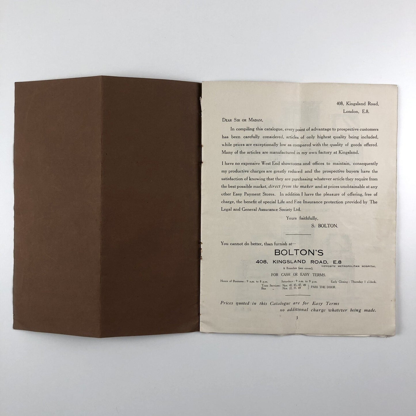 S. Bolton | Bolton’s furniture 408 Kingsland Road, London brochure, undated