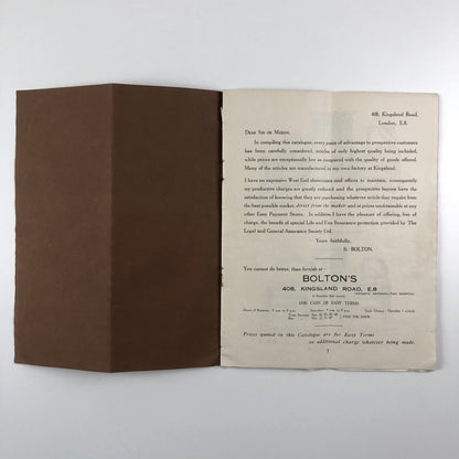 S. Bolton | Bolton’s furniture 408 Kingsland Road, London brochure, undated