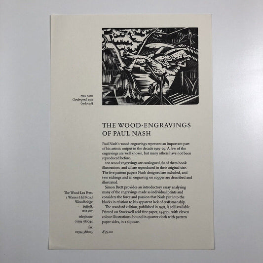 Leaflet for The Wood-Engravings of Paul Nash | The Wood Lea Press c.1997