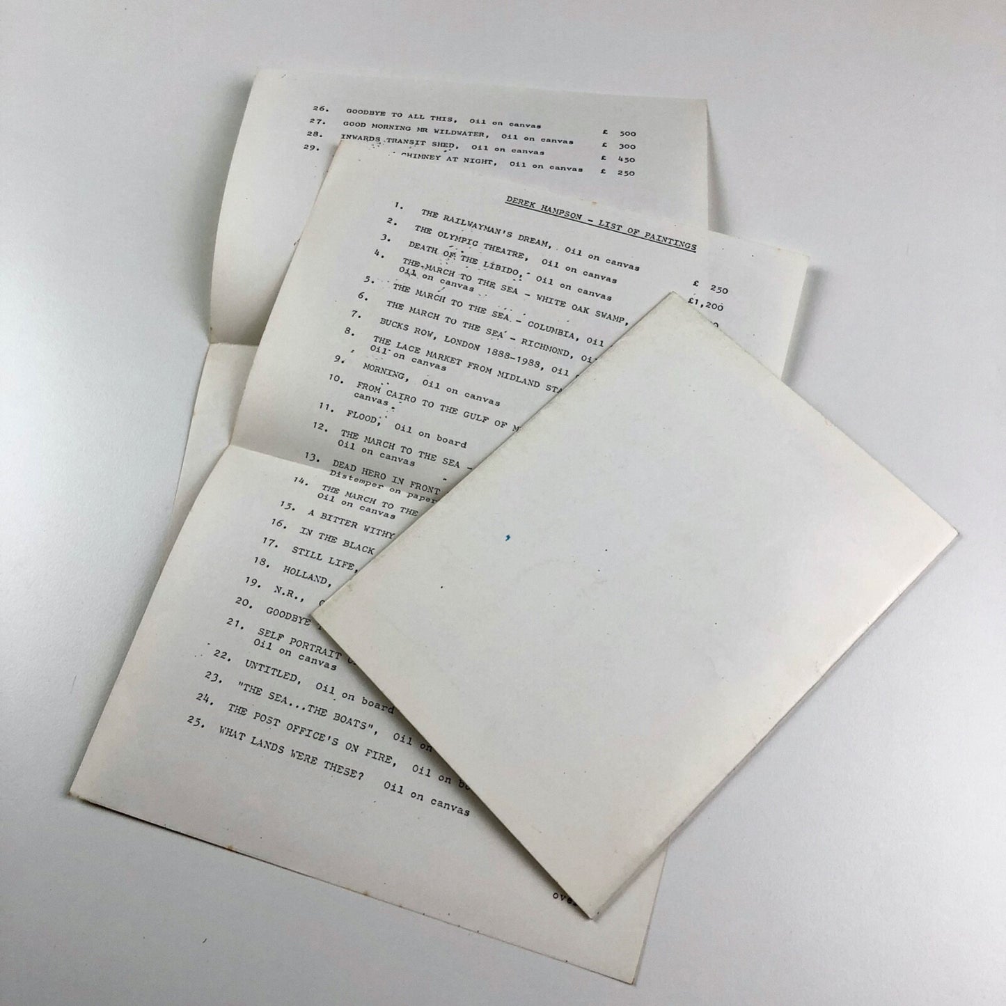 Derek Hampson – Paintings and Drawings | Nottingham University Art Gallery, leaflet and price list | Late 1980s