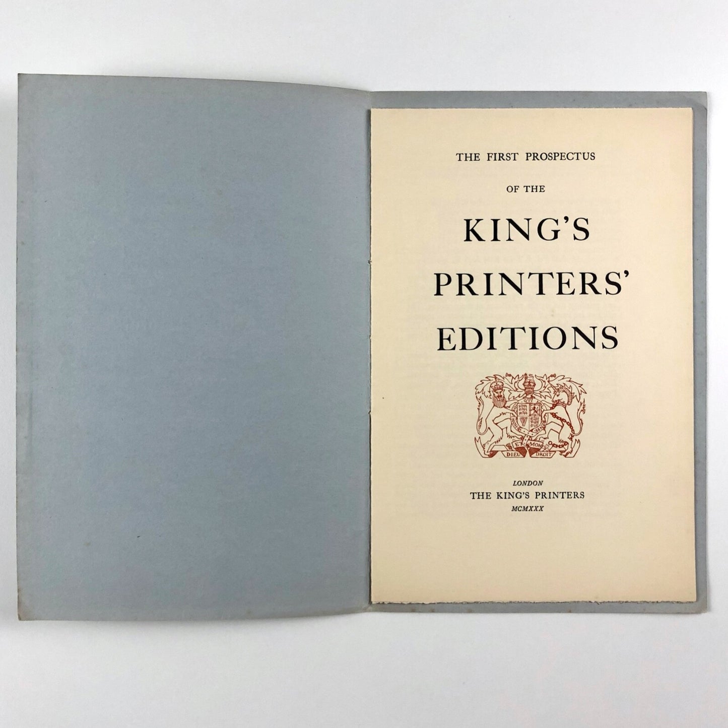 The first prospectus of The King’s Printers’ Editions 1930 Eyre & Spottiswoode