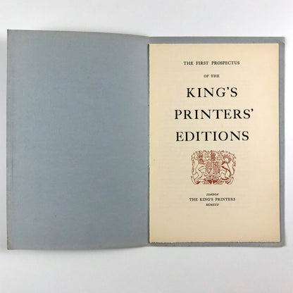 The first prospectus of The King’s Printers’ Editions 1930 Eyre & Spottiswoode