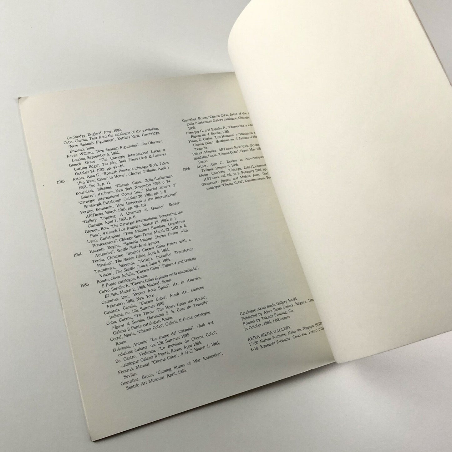 Chema Cobo | Akira Ikeda Gallery Nagoya Japan catalogue, October 1986