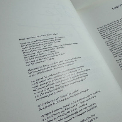 Tête à Tête. Portraits by Henry Cartier-Bresson intro EH Gombrich NPG 1998