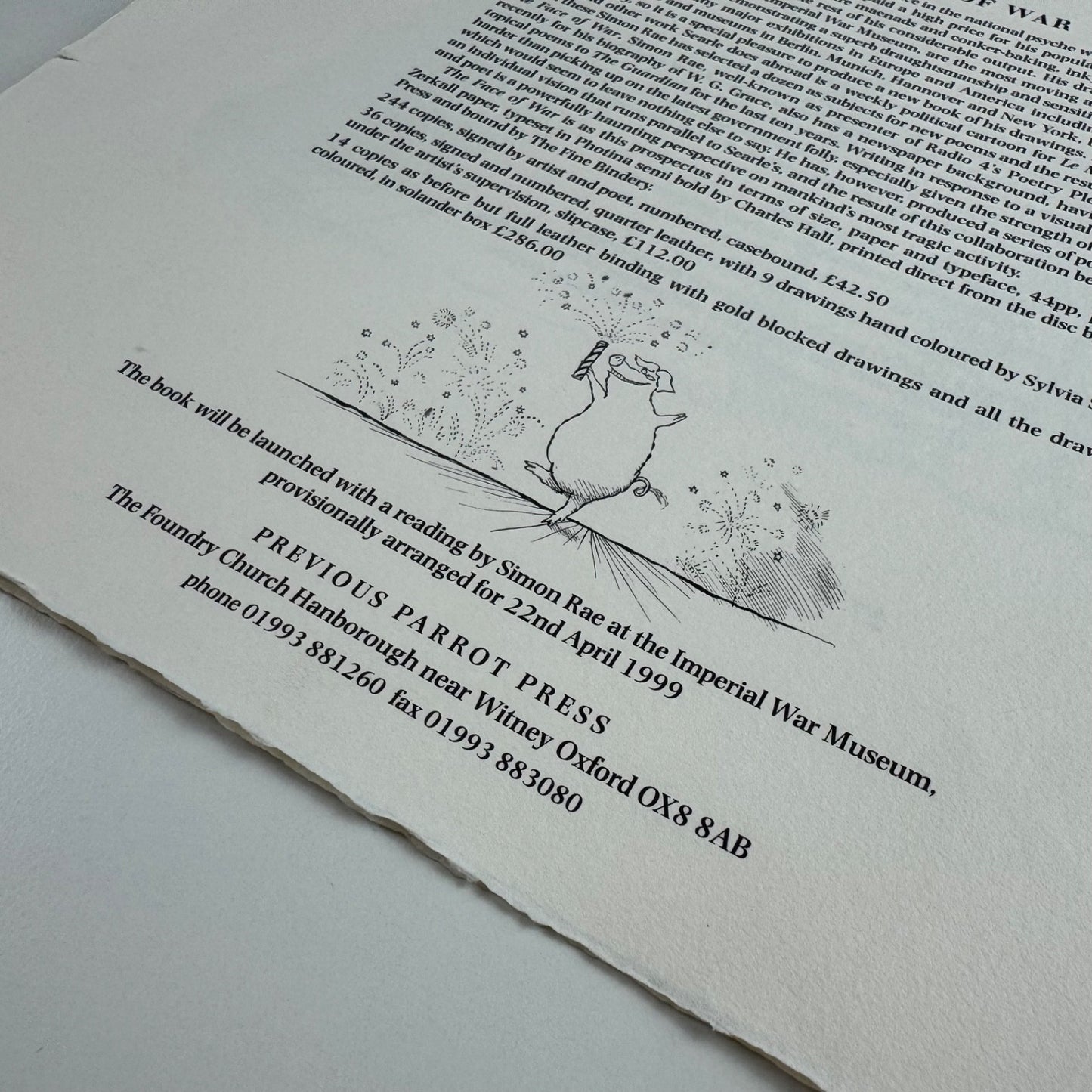 Prospectus The Face of War | Cartoons by Ronald Searle Poems by Simon Rae | Previous Parrot Press, 1999