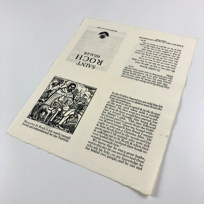 Saint Roch Healer. Leaflet as broadsheet. Printed by 'E.W.' Edward Walters, 1934