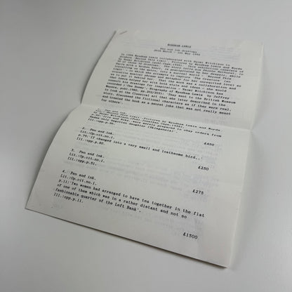 Leaflet detailing Wyndham Lewis. Pen and ink drawings at Abbott & Holder exhibition 1993