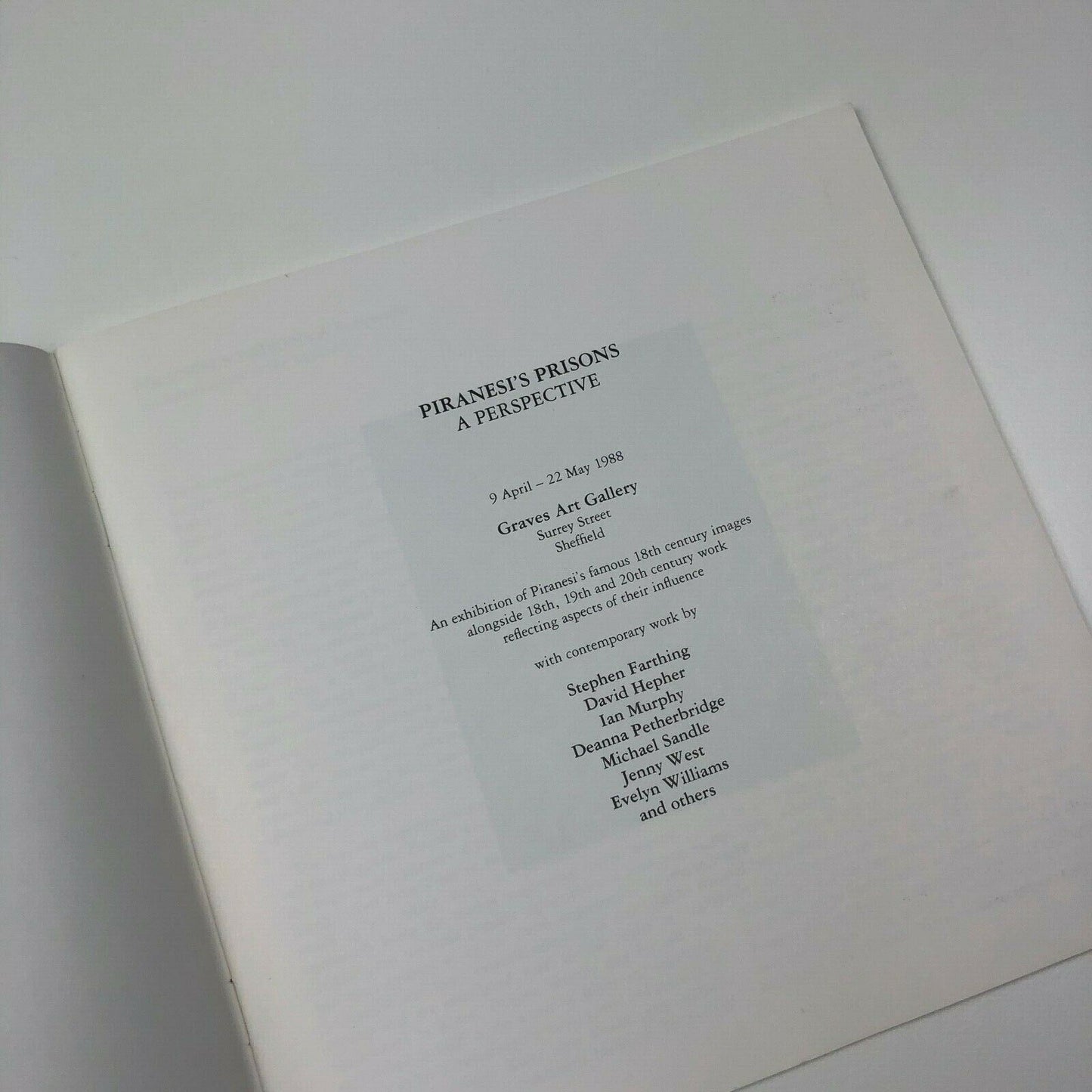 Piranese’s Prisons: a Perspective | 1988 exhibition catalogue | Graves Art Gallery, Sheffield