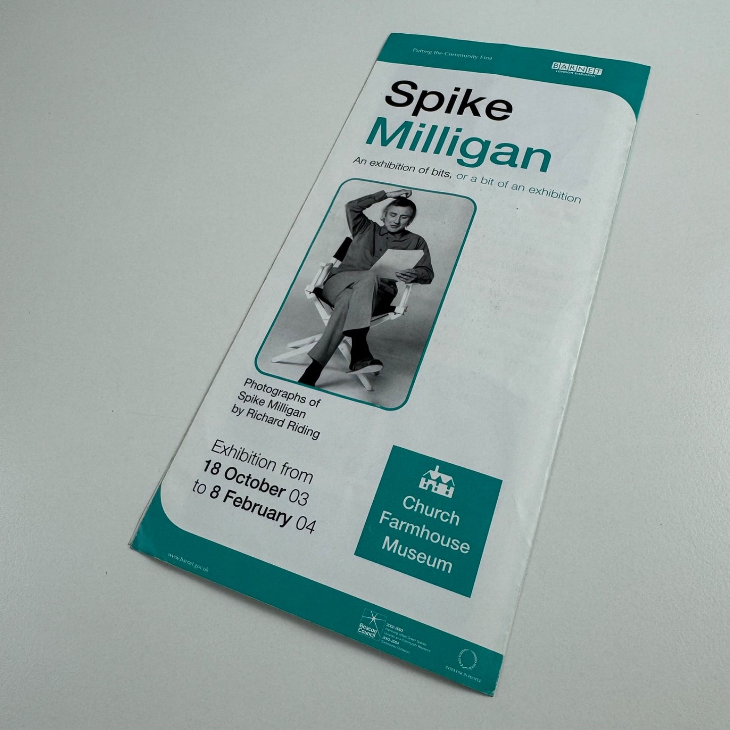 Promotional leaflet for Abram Games a private view exhibition and Spike Milligan an exhibition of bits, or a bit of an exhibition | Church Farmhouse Museum 2003