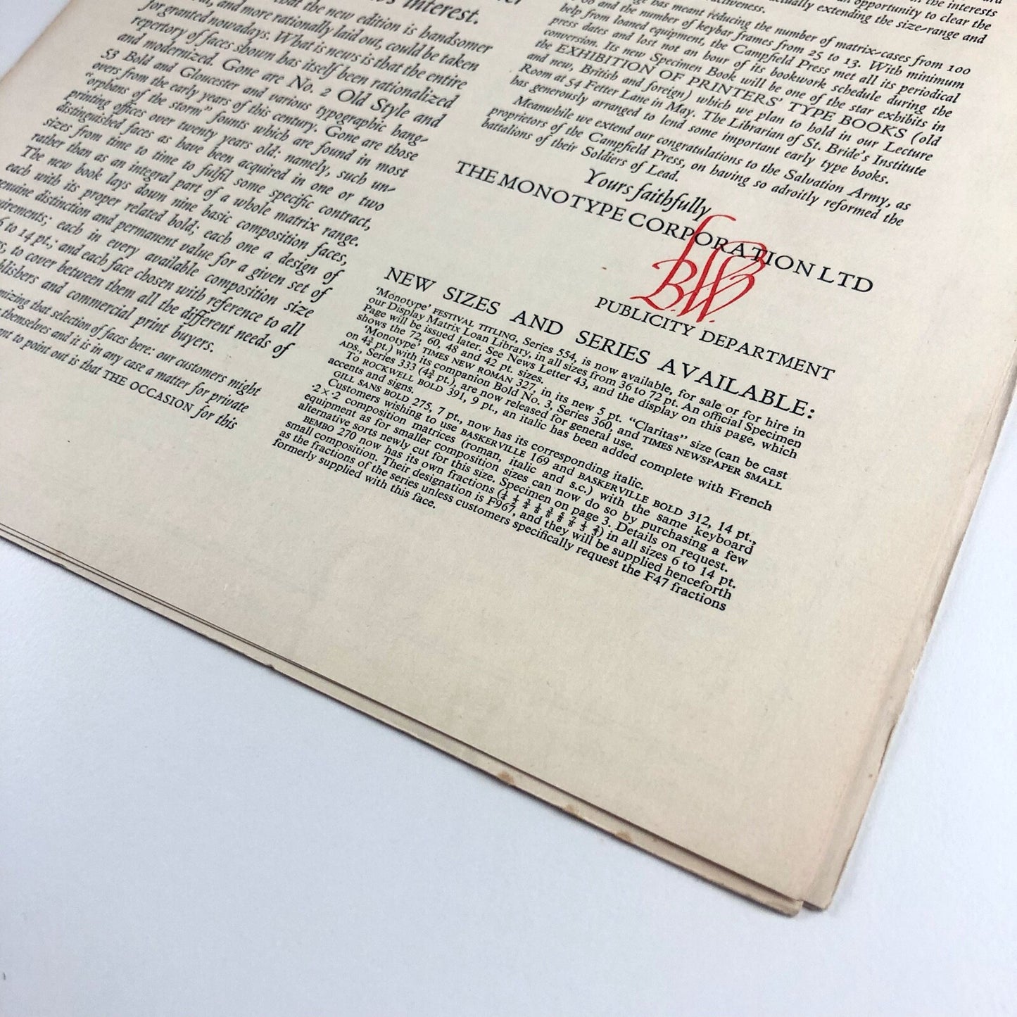 Monotype News Letter 44 | April 1952 – How and Why Type Faces Differ | Broadsheet