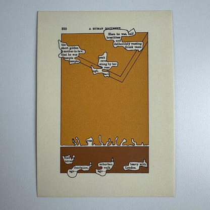 A Humument page 220 'Here he was,' by Tom Phillips Tetrad Press, 1970