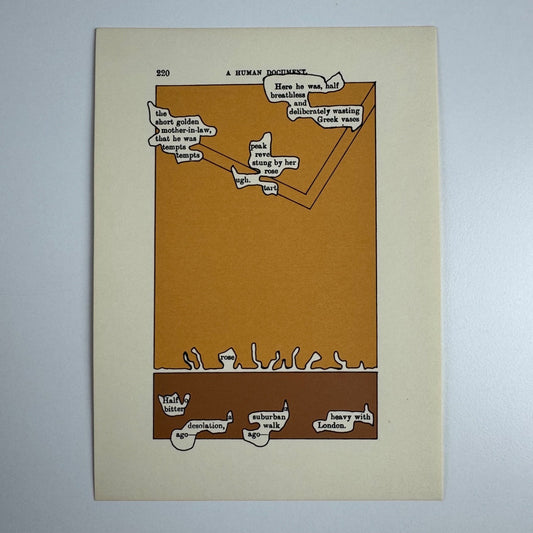 A Humument page 220 'Here he was,' by Tom Phillips Tetrad Press, 1970