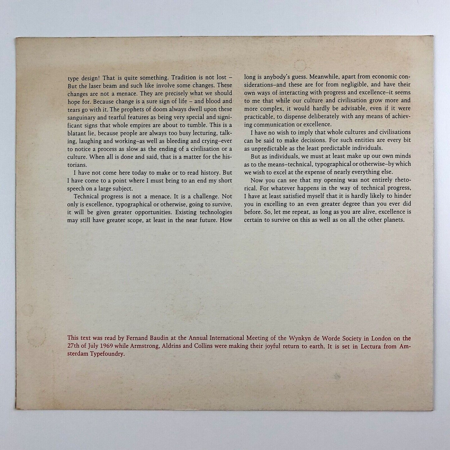 Can excellence survive technical progress? Fernand Baudin | Wynkyn de Worde, 1969