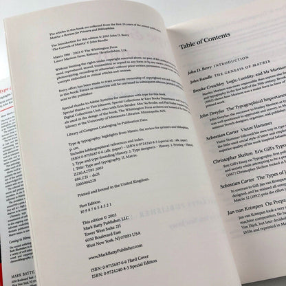 Type & Typography. Highlights from the Matrix, the review for printers & bibliophiles | Mark Batty, 2003