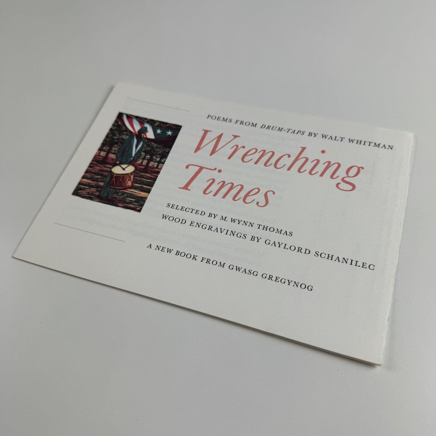 Order form for Wrenching Times Poems from the drum-taps Walt Whitman, wood engravings by Gaylord Schanilec | Gwasg Gregynog