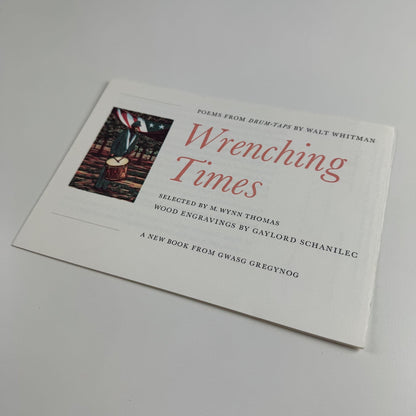 Order form for Wrenching Times Poems from the drum-taps Walt Whitman, wood engravings by Gaylord Schanilec | Gwasg Gregynog