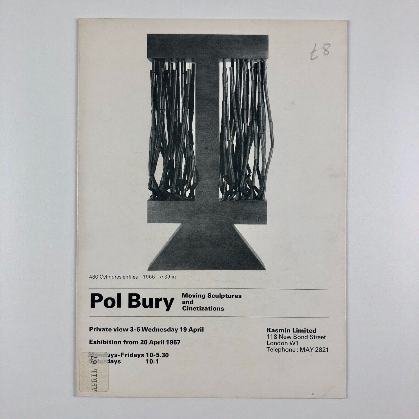 Fold-out card for Pol Bury Moving Sculptures and Cinetizations | Kasmin Ltd, 1967 [kinetic art]