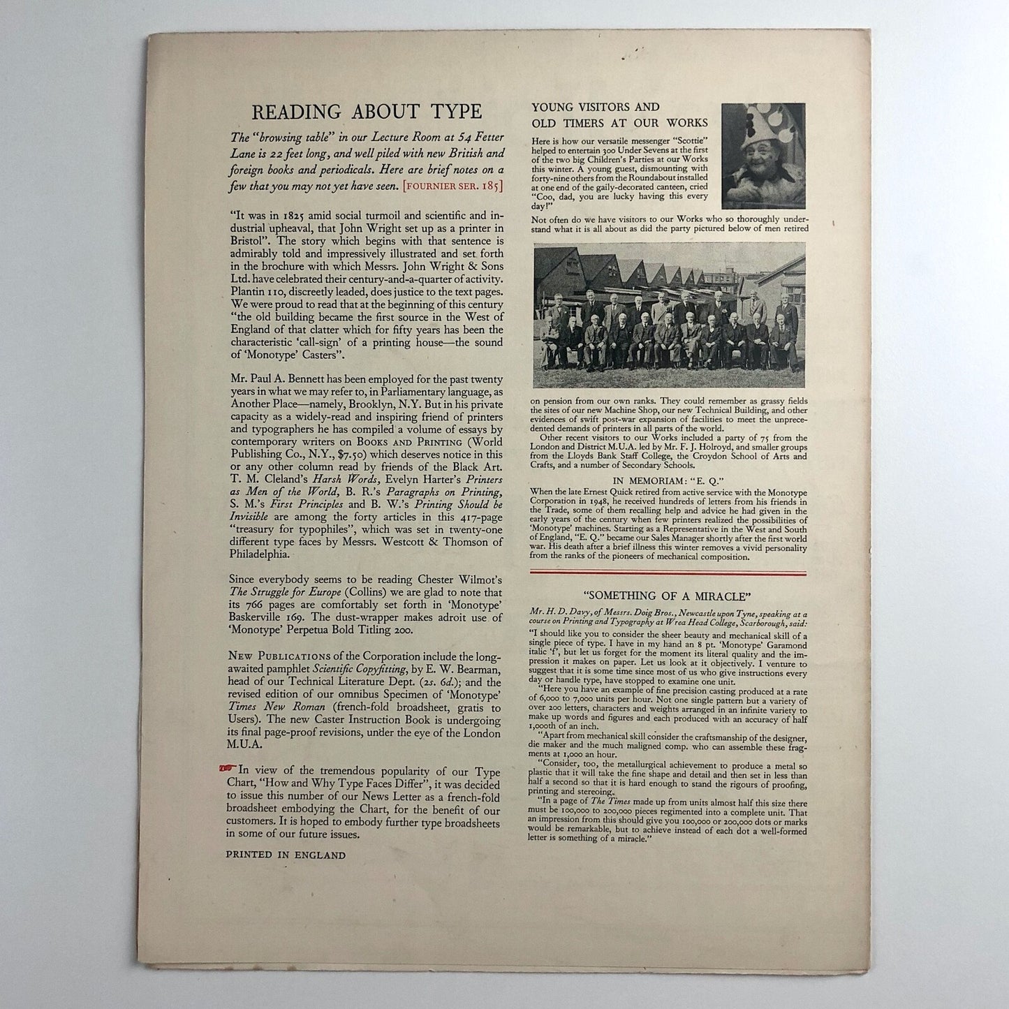 Monotype News Letter 44 | April 1952 – How and Why Type Faces Differ | Broadsheet