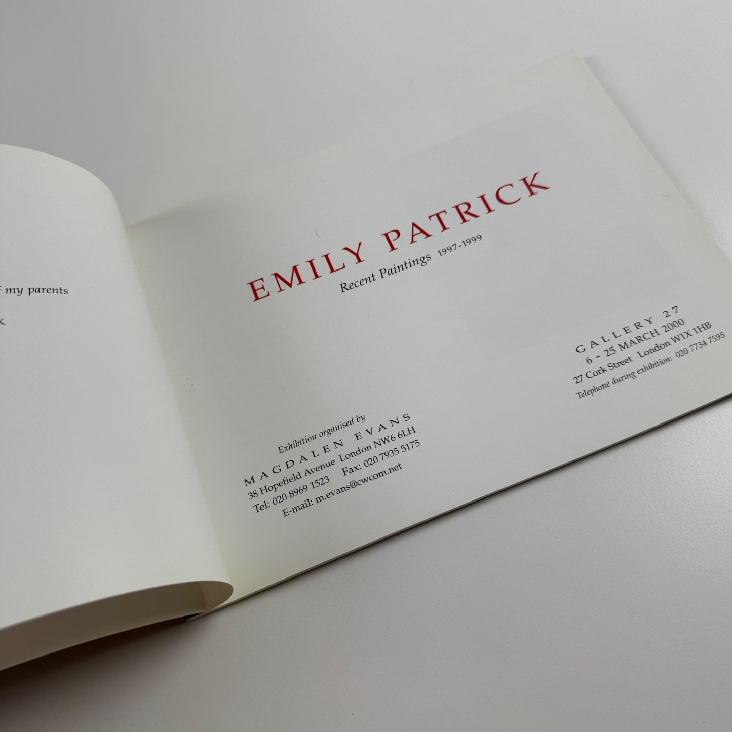 Emily Patrick Recent Paintings | Gallery 27 organised by Magdalen Evans, 2000