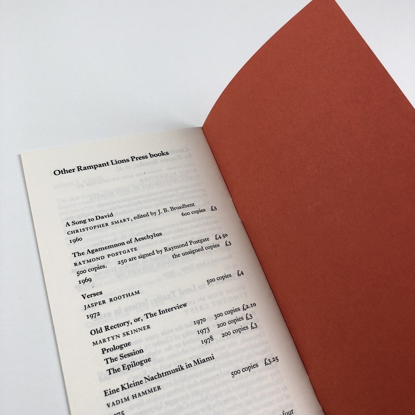 Rampant Lions Press – Books designed and printed by Will and Sebastian Carter, 1978