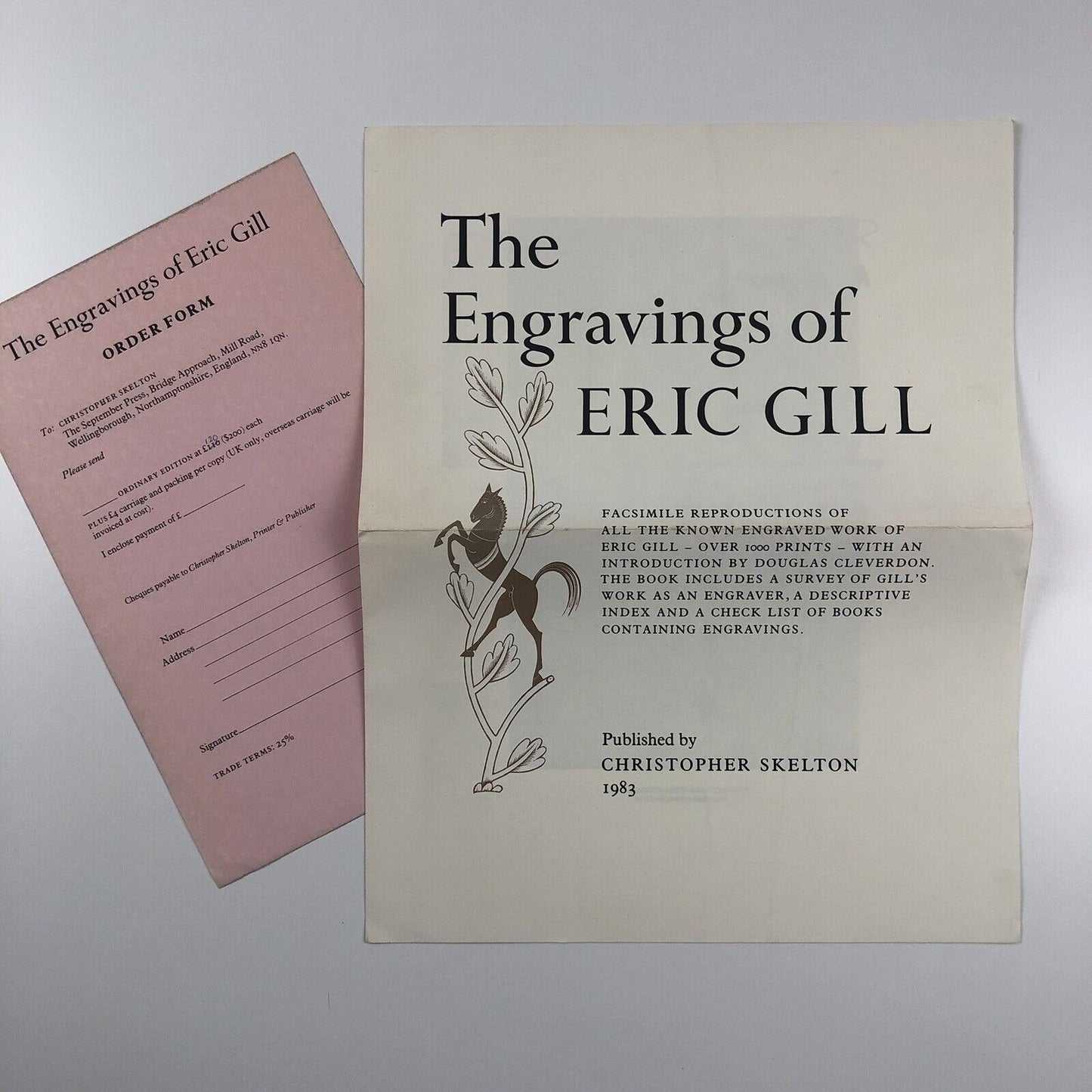 Prospectus for The Engravings of Eric Gill introduction by Douglas Cleverdon | Christoper Skelton | September Press, 1983