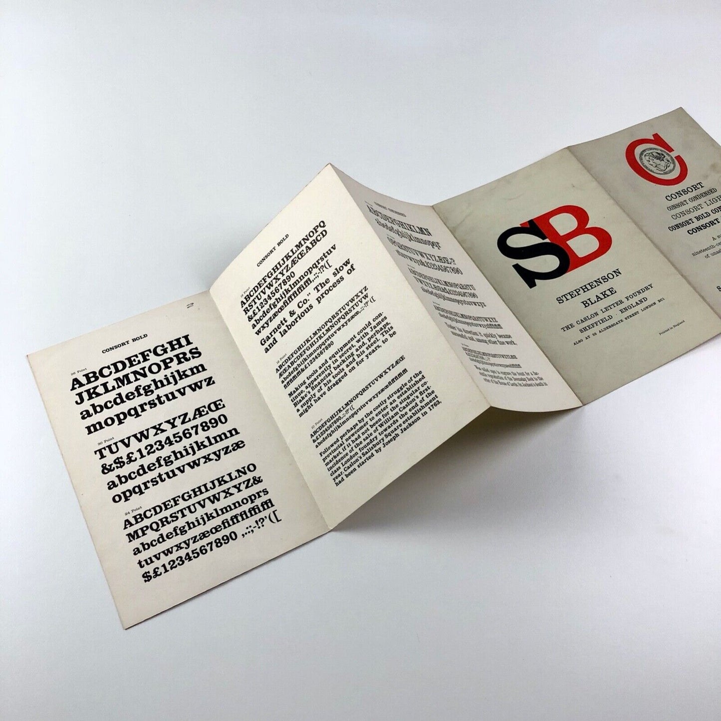 Consort | 8-page concertina-fold type specimen | Stephenson Blake, undated