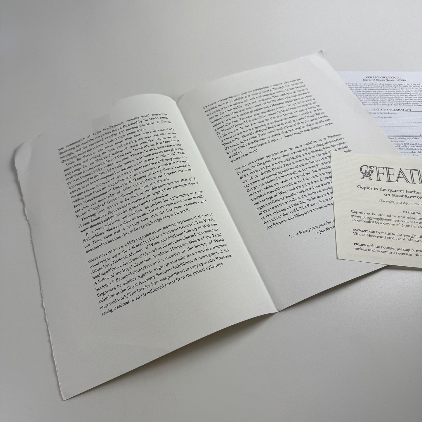 Leaflet for 'Of a Feather' by Colin See-Paynton | Gwasg Gregynog, 2008