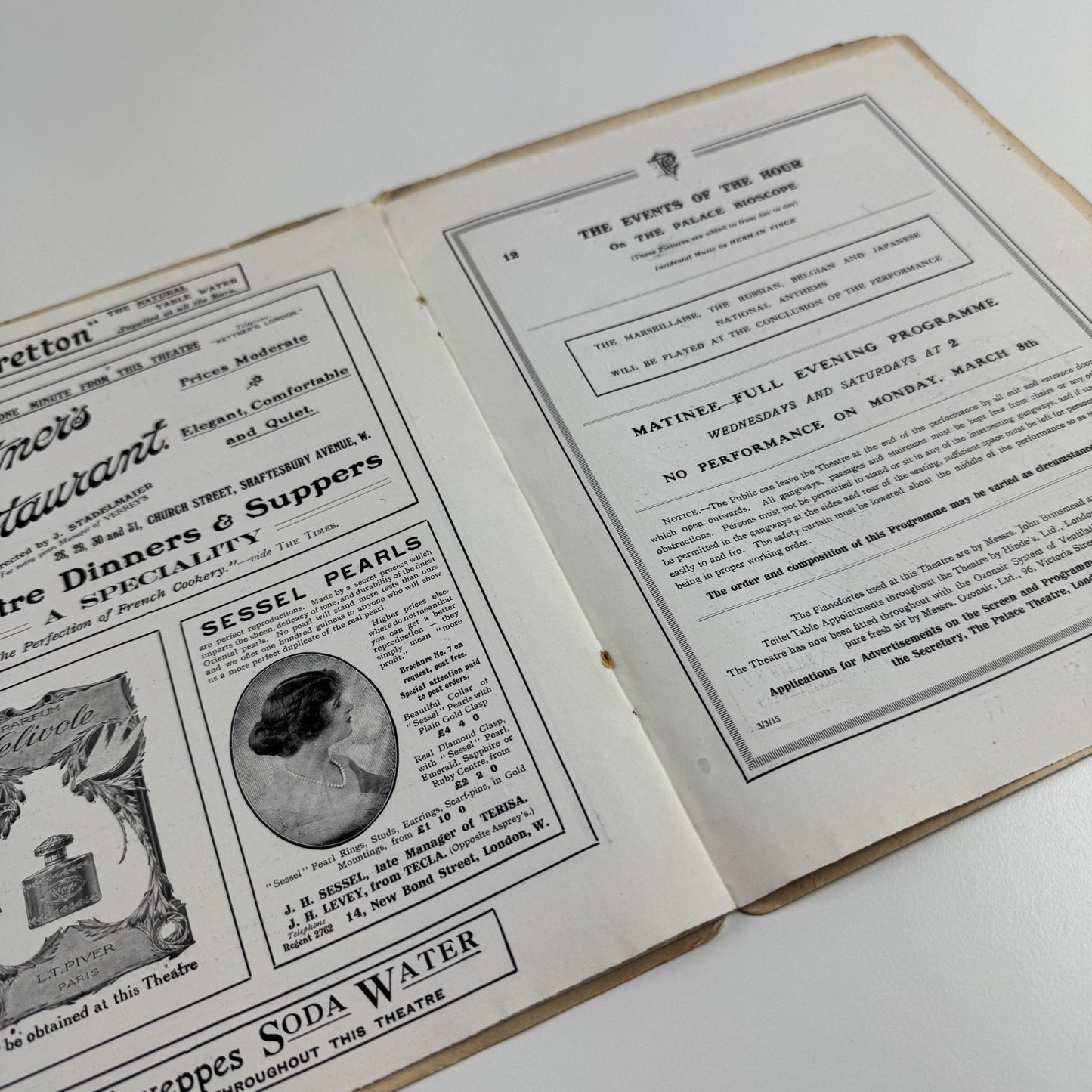 The Palace Theatre, London programme c.1915