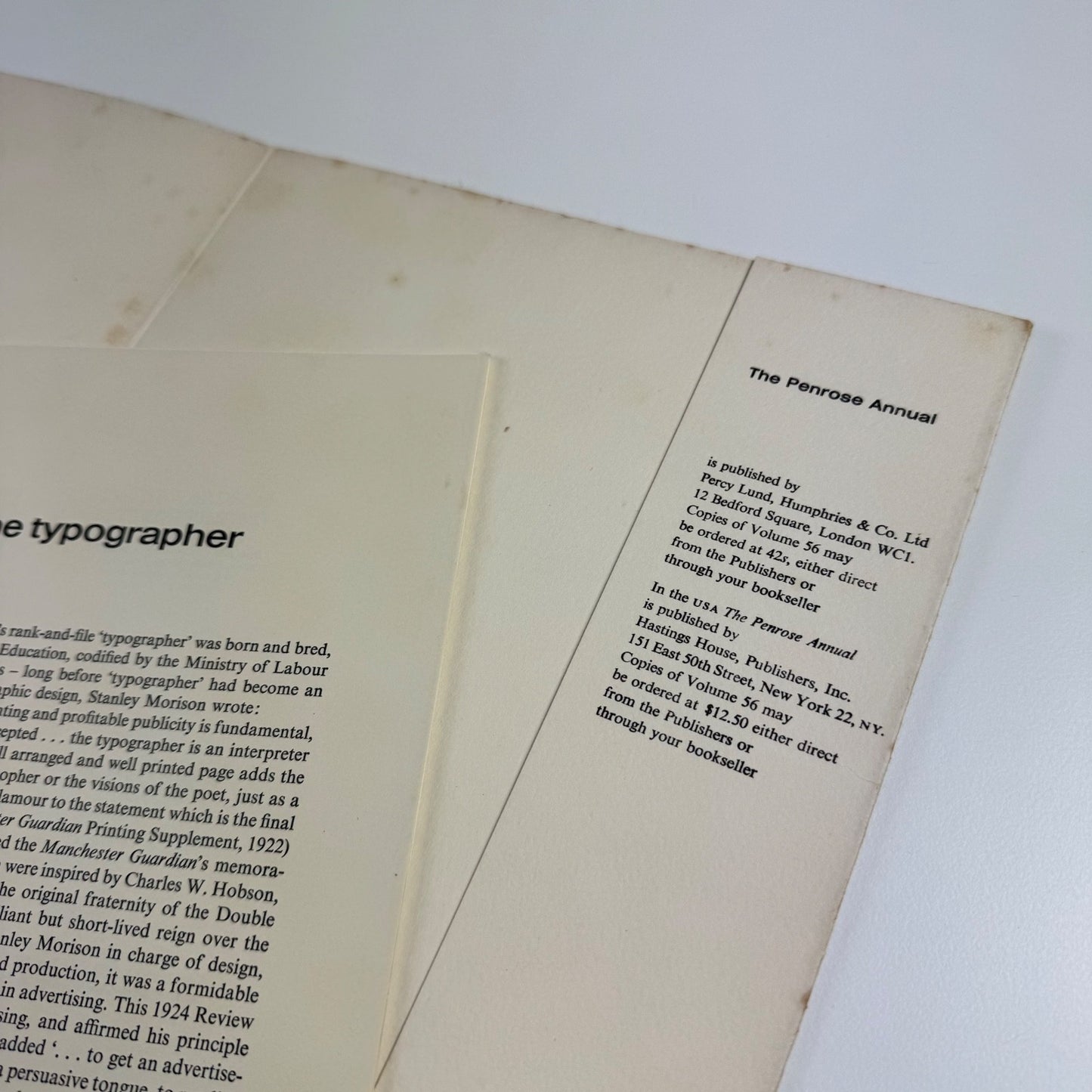 Variations on the typographer by Linda René-Martin Penrose Annual offprint 1962 signed by author