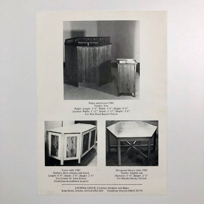 Lucinda Leech. Furniture Designer and Maker. Promotional folder with seven inserts - undated