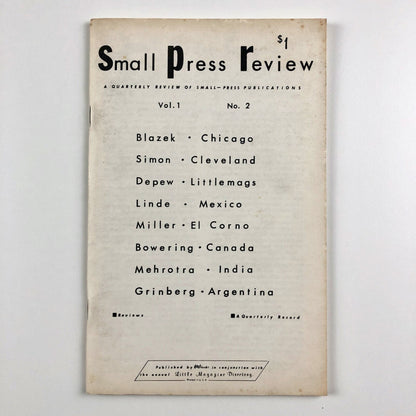 Small Press Review magazine – Vol. 1. No. 2 Fall, 1967