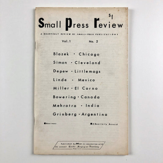 Small Press Review magazine – Vol. 1. No. 2 Fall, 1967