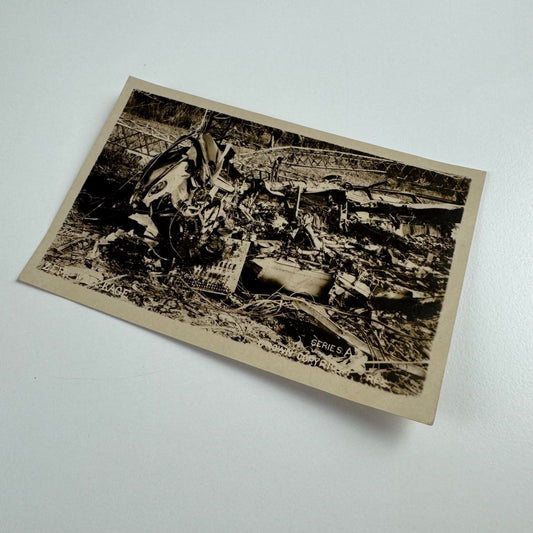 Postcard L32 wreckage of Zeppelin shot down by Lt Frederick Sowrey on 24 September 1916. With embossed stamp