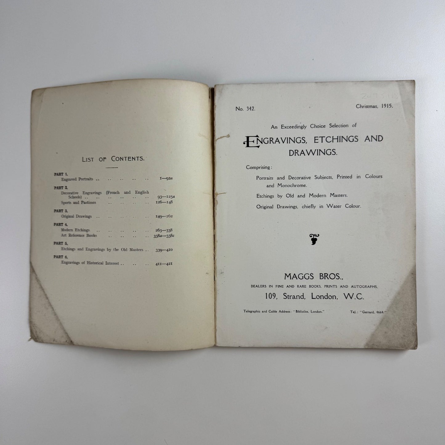 Engravings Etchings & Drawings No 342 Christmas 1915. Maggs Bros London
