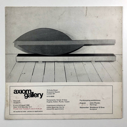 Kim Lim. Sculpture | Axiom Gallery 1966 | Jasia Reichardt introduction