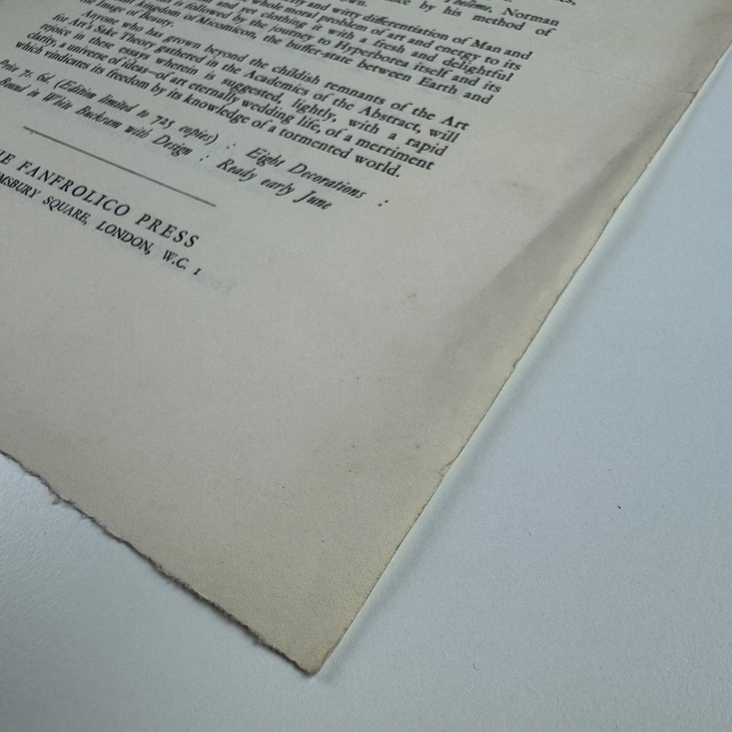 Promotional sheet for Hyperborea Two fantastic travel essays by Norman Lindsay | The Franfrolico Press c.1928