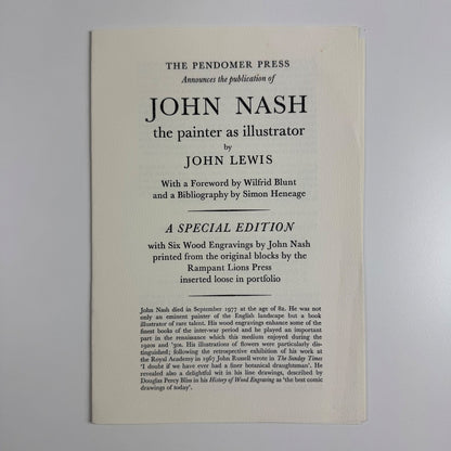 Prospectus: John Nash the painter as illustrator John Lewis | A Special Edition | Pendomer Press, 1978