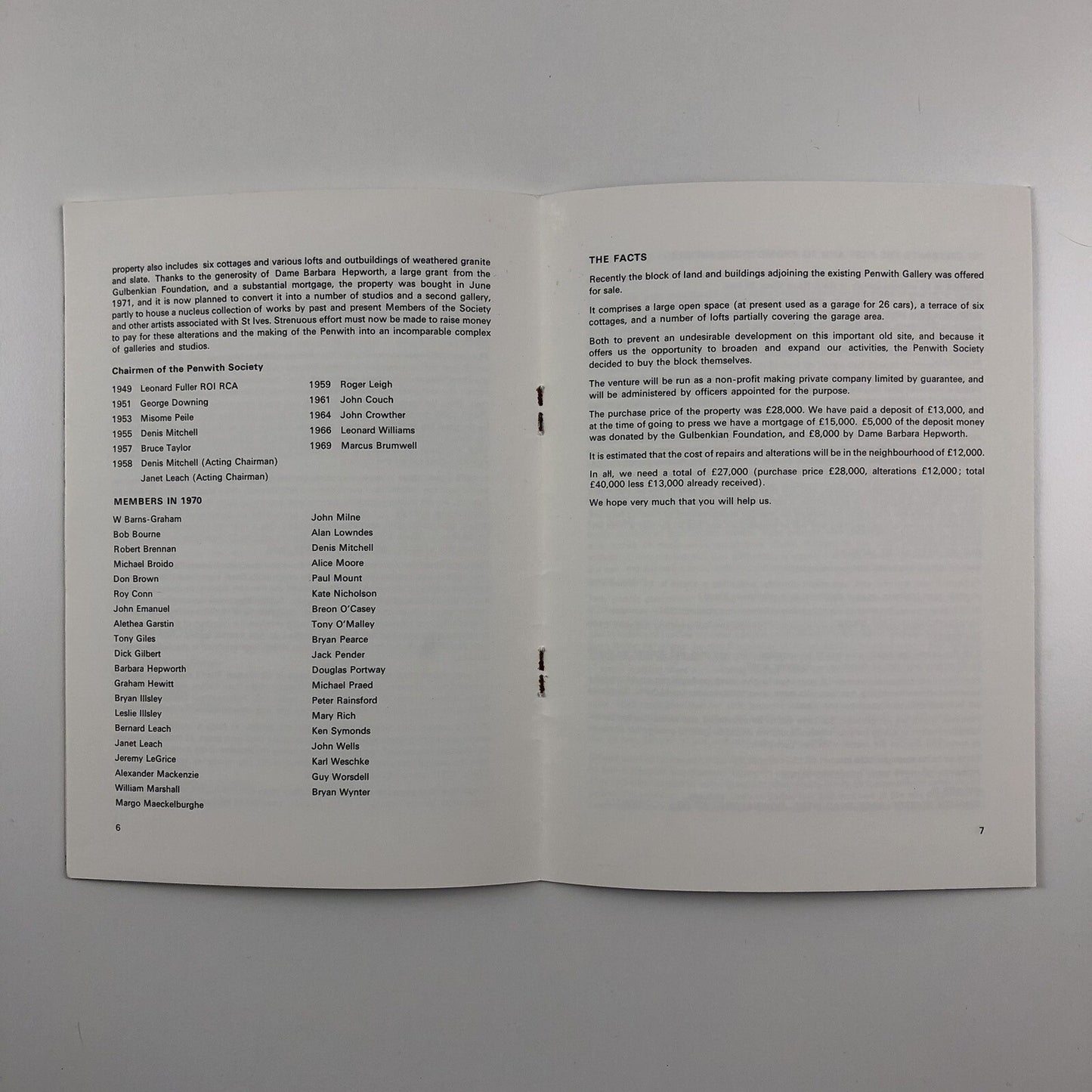 Penwith Society of Arts in Cornwall | Fundraising leaflet – presumed 1970s