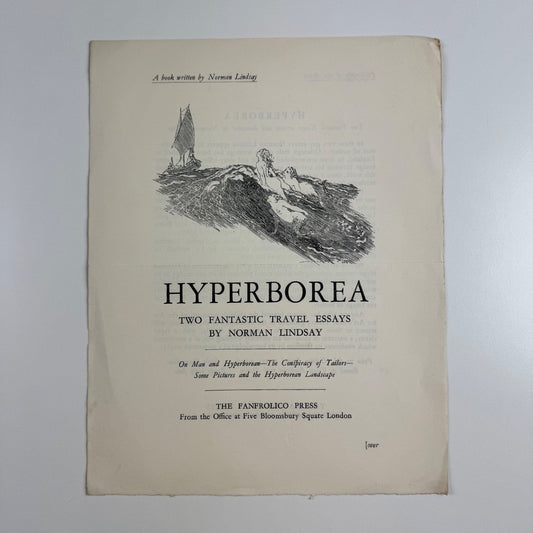 Promotional sheet for Hyperborea Two fantastic travel essays by Norman Lindsay | The Franfrolico Press c.1928