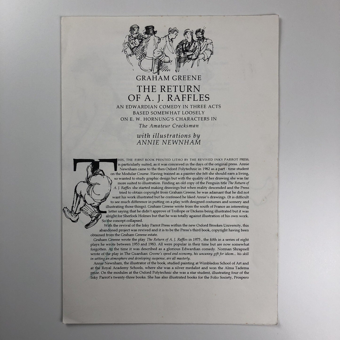 Prospectus – The Return of AJ Raffles | Graham Green | Inky Parrot Press | Annie Newnham
