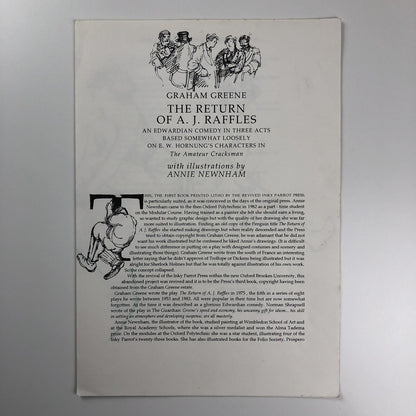 Prospectus – The Return of AJ Raffles | Graham Green | Inky Parrot Press | Annie Newnham