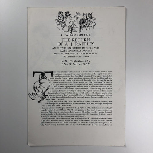 Prospectus – The Return of AJ Raffles | Graham Green | Inky Parrot Press | Annie Newnham