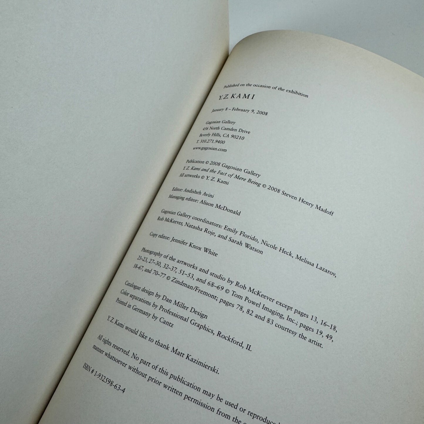 Y.Z. Kami. Essay by Steven Henry Madoff | Gagosian GalleryCalifornia, 2008